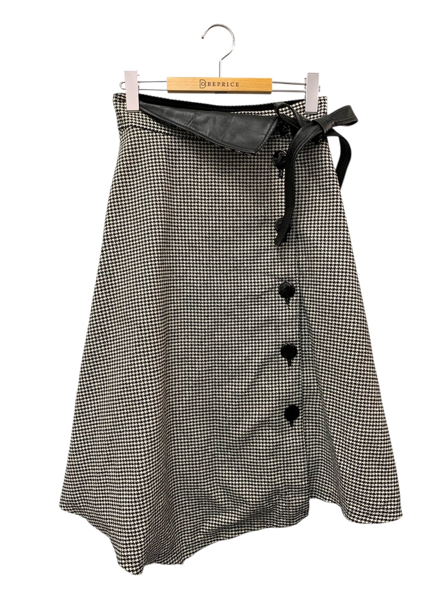 エムズグレイシー Asymmetry Skirt 917709 スカート 38 ブラック 千鳥柄 フロントボタン ITDQPVFD6REG