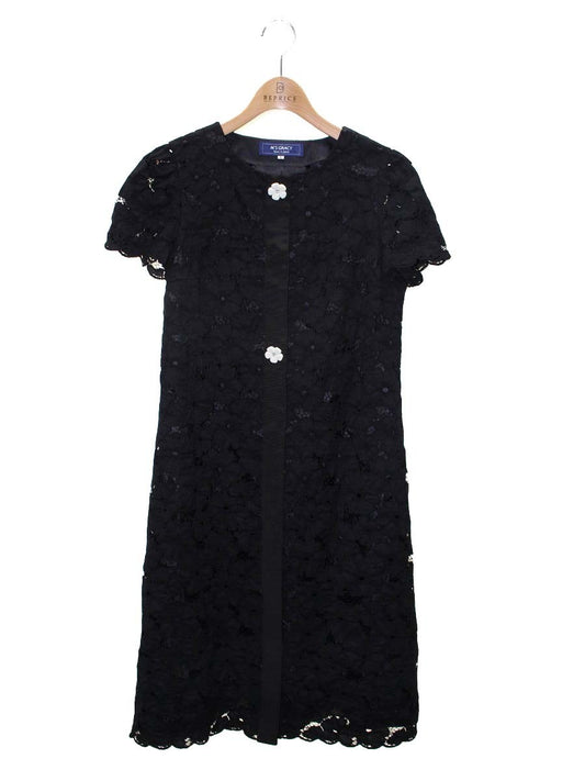 エムズグレイシー 311361 ワンピース 40 ブラック フラワーモチーフ ビジューボタン ITILI41IJ06R
