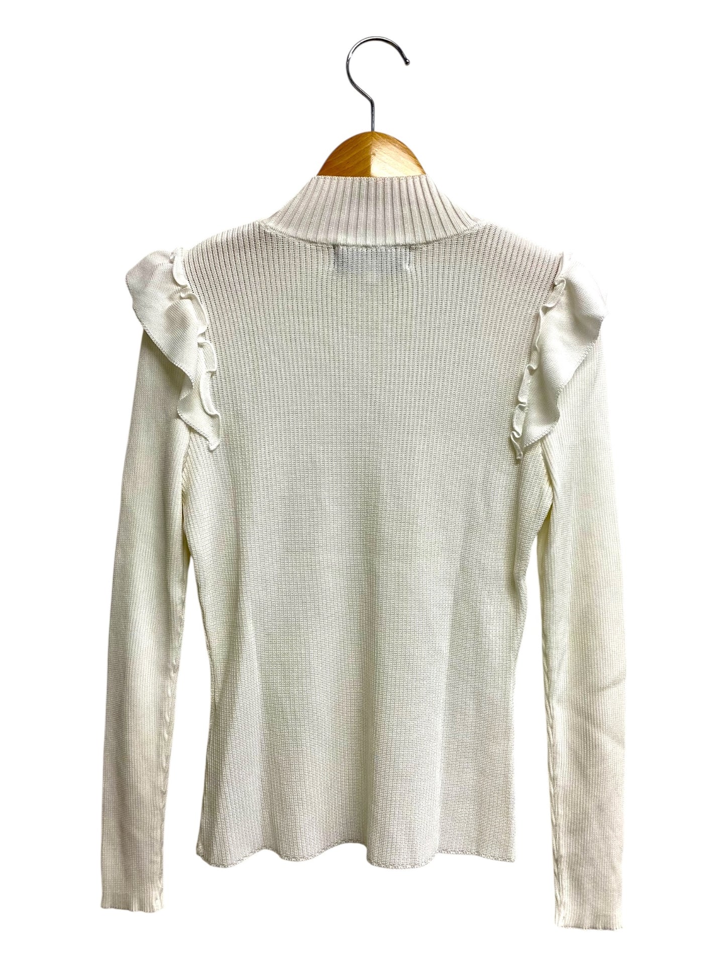 エムズグレイシー Turtleneck Black Knit 918503 ニット セーター 38 ホワイト リブ ハイネック フリル ITDO0TAR6RF4