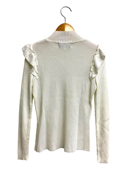 エムズグレイシー Turtleneck Black Knit 918503 ニット セーター 38 ホワイト リブ ハイネック フリル ITDO0TAR6RF4