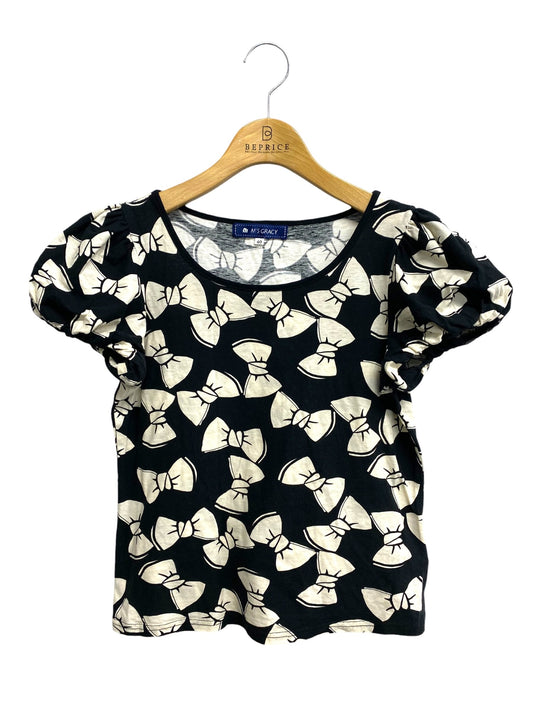 エムズグレイシー 325305 Tシャツ 40 ブラック カットソー パフスリーブ リボンモチーフ ITUU9BSOXUCK