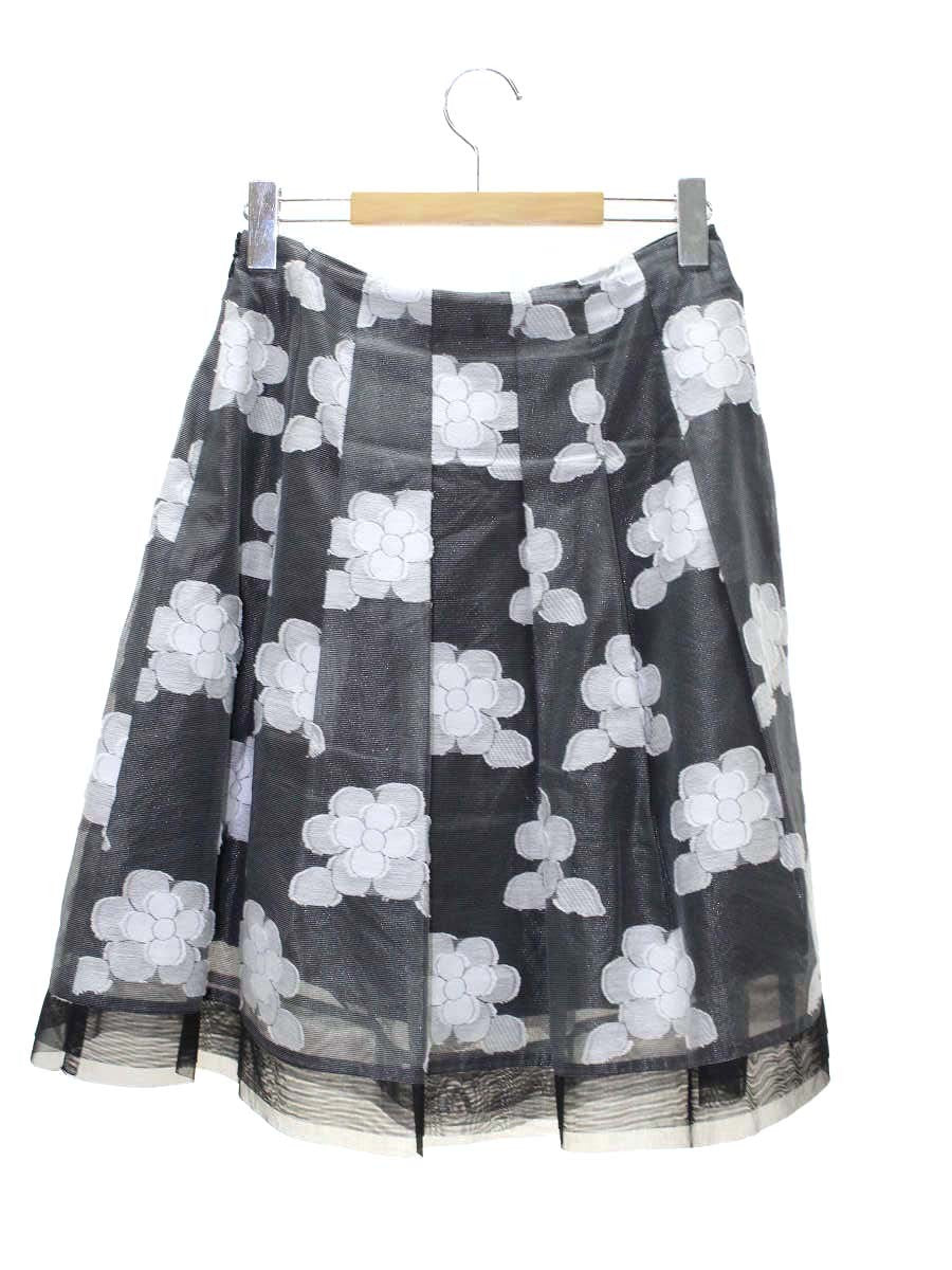 エムズグレイシー 527147-2 スカート 38 グレー フラワーモチーフ ジャカード チュール ITQACNCBUYC0