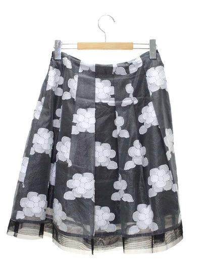 エムズグレイシー 527147-2 スカート 38 グレー フラワーモチーフ ジャカード チュール ITQACNCBUYC0