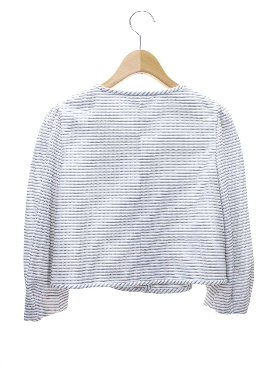 エムズグレイシー 314302 ジャケット 36 ホワイト ノーカラー カメリアボタン ボーダー ITTKPO8OP27A