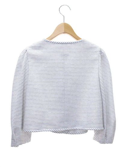 エムズグレイシー 314302 ジャケット 36 ホワイト ノーカラー カメリアボタン ボーダー ITTKPO8OP27A