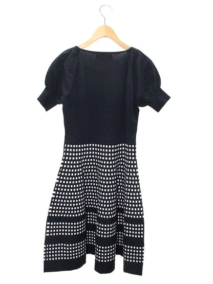 エムズグレイシー 018338 ワンピース 38 ブラック/ホワイト フィット＆フレアニット リボン ITCNWYVQWDIO