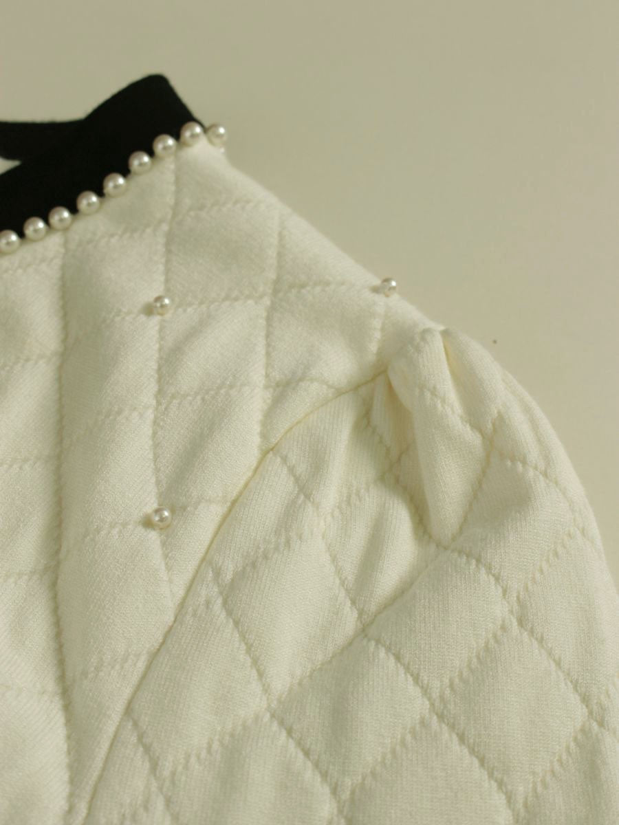 エムズグレイシー Knit Cardigan 018532 38 ホワイト パール キルティング ITQGG577IJ1S