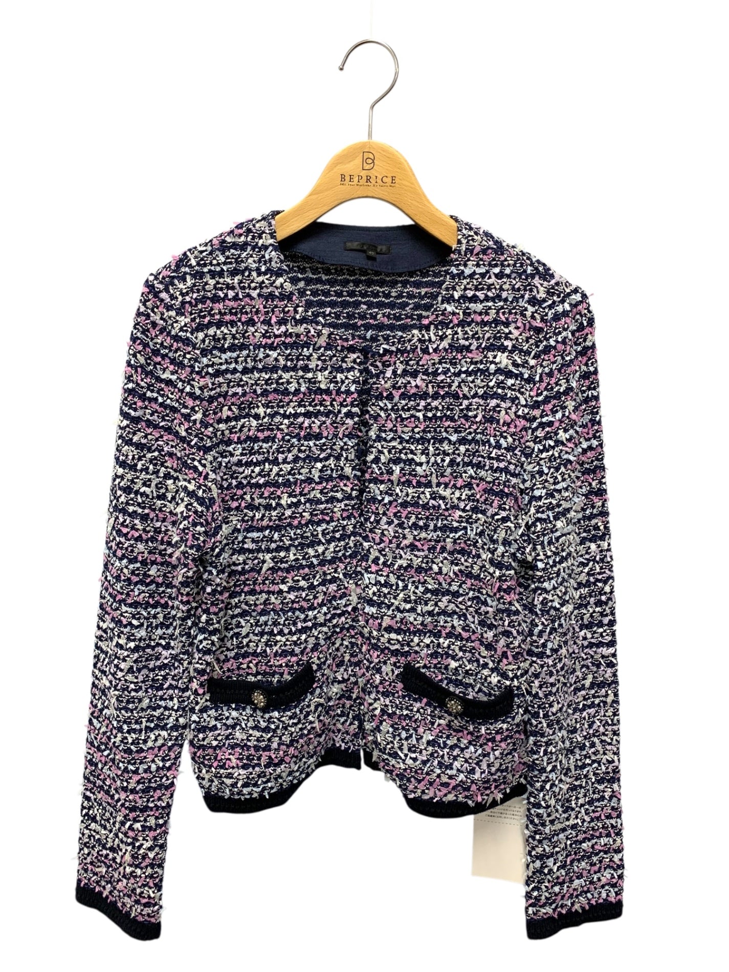 トゥービーシック W5E11-393-36 ジャケット 42 ネイビー ノーカラー ツイード IT8YUB8PJJ24 【SALE】