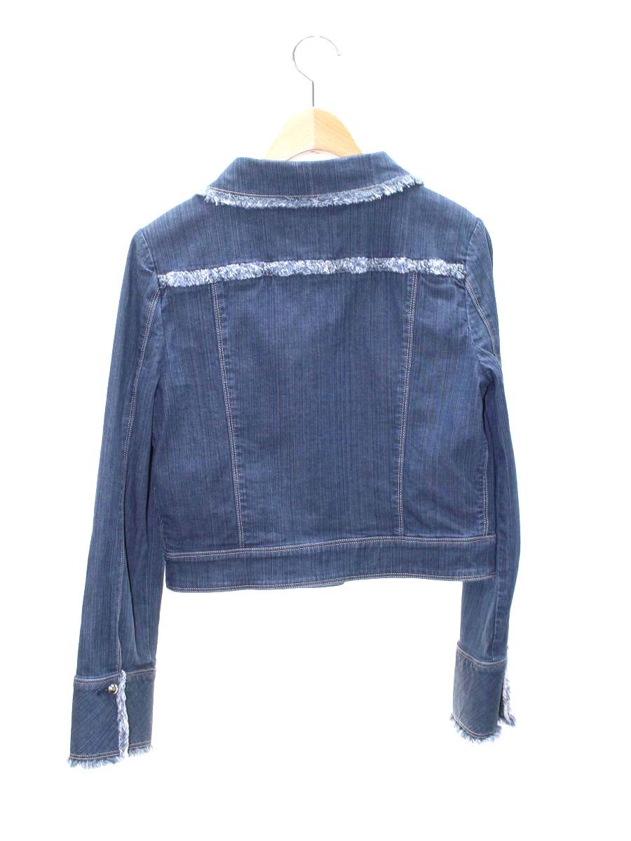 エムズグレイシー 814123 デニムジャケット 38 ブルー フラワーボタン フリンジ ITD1L42PT7PE