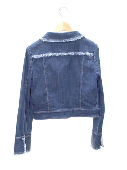 エムズグレイシー 814123 デニムジャケット 38 ブルー フラワーボタン フリンジ ITD1L42PT7PE