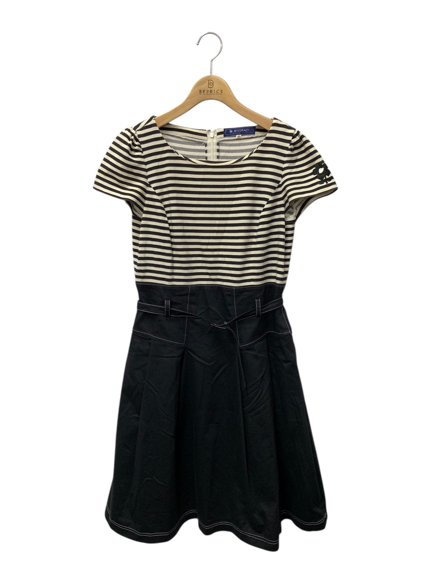 エムズグレイシー 521409 ワンピース 38 ブラック 切替 ボーダー ITEWD7KDRJ5C