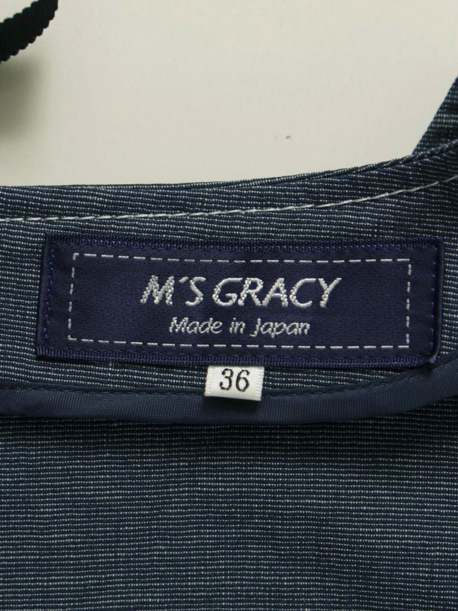 エムズグレイシー 111344 ワンピース 36 ネイビー パフスリーブ ステッチ ITN0BIP6J90M