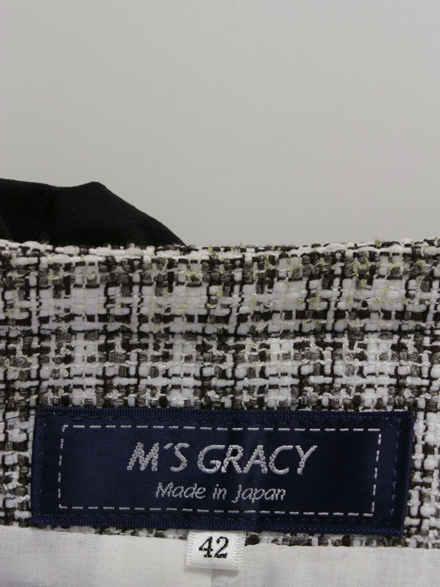 エムズグレイシー リボンフリルツイードジャケット 314310 42 ホワイト/ブラック IT4L86HAG3I0