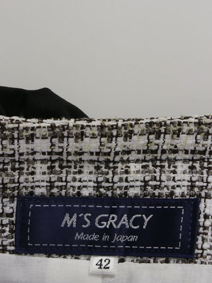 エムズグレイシー リボンフリルツイードジャケット 314310 42 ホワイト/ブラック IT4L86HAG3I0