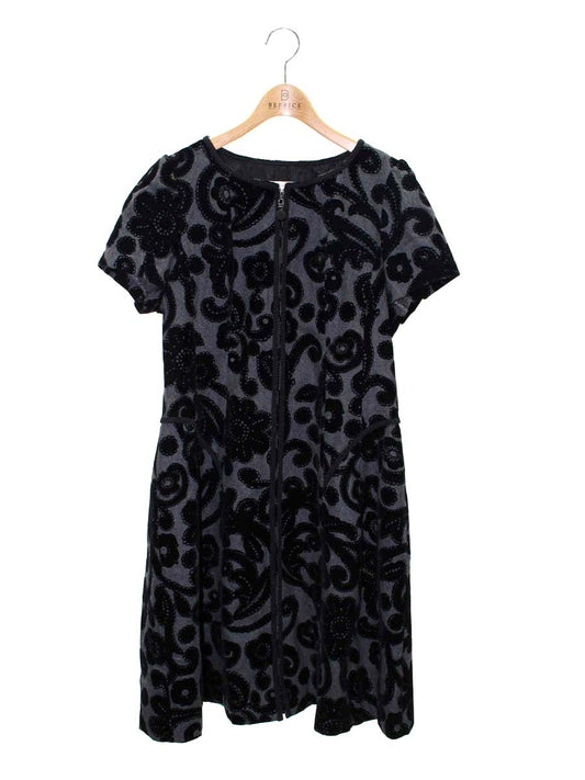 スーパービューティー ワンピース 44 グレー ベロア フロントジップ フラワーモチーフ ITKUFFAN52AO