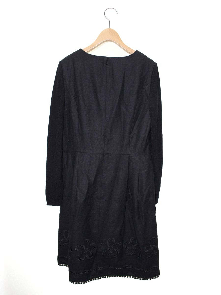 ギャラリービスコンティ 1428975 ワンピース 3 ブラック ウール カットワークフラワー IT2IOKQSNKLS