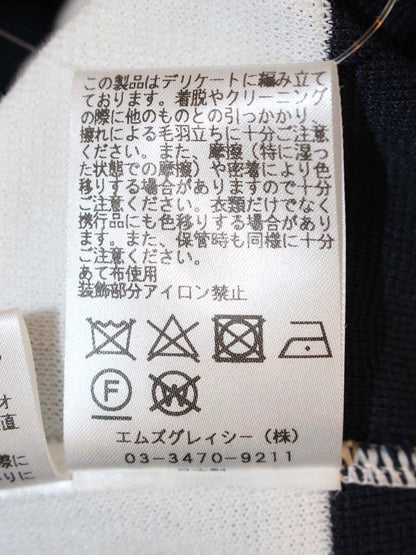 エムズグレイシー ニットワンピース 818130 ワンピース 38 ネイビー スパンコール カメリア リボンモチーフ IT3E56CEF7O8