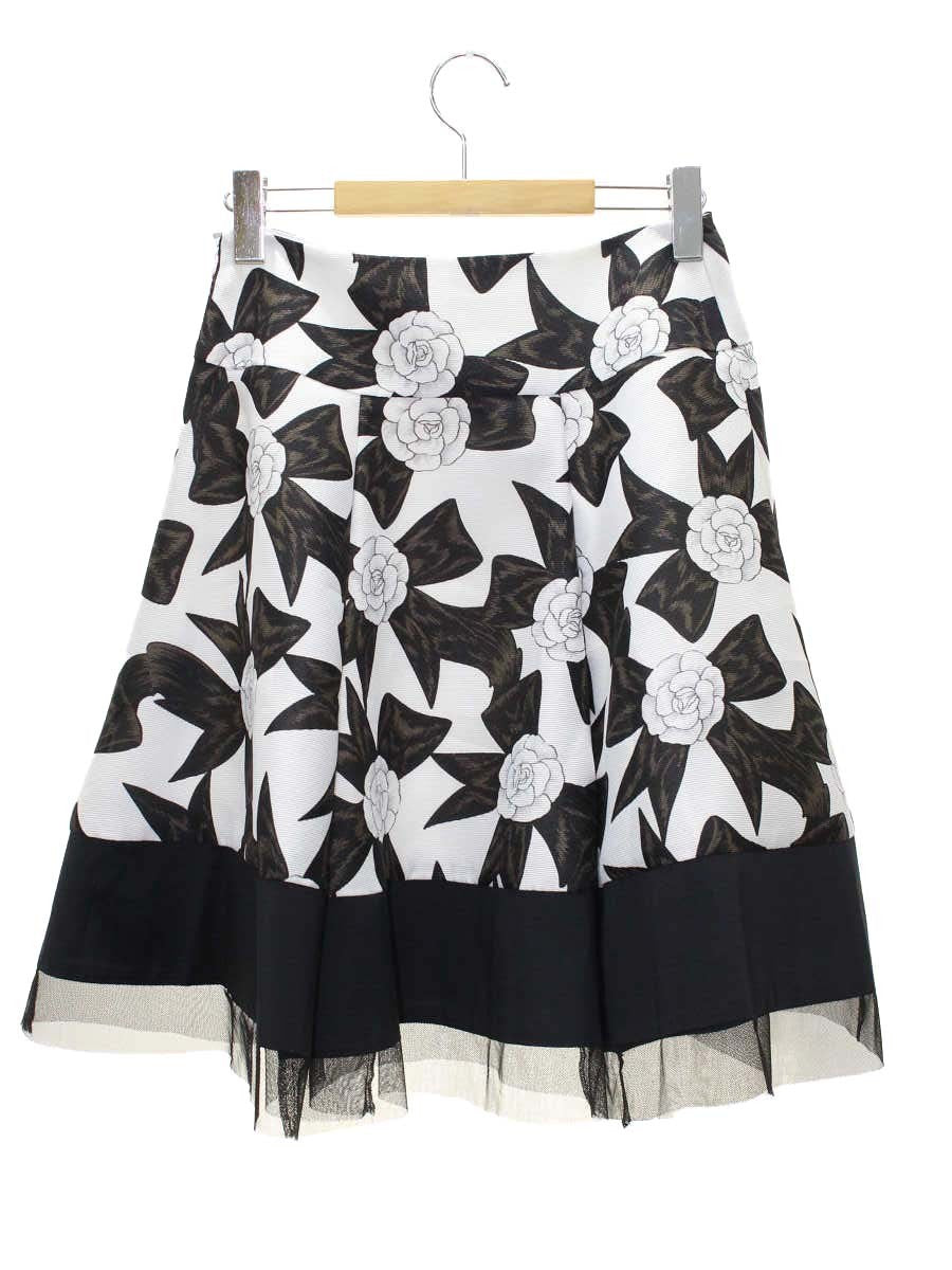 エムズグレイシー 527308 スカート 38 ホワイト バラ柄 フレア IT6YW1T702V4