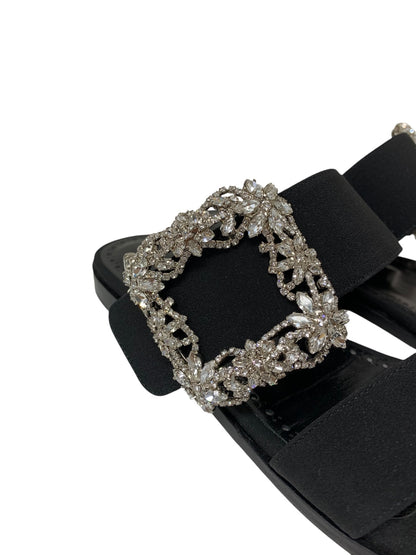 マノロブラニク TITUBAFLAT JEWEL 010 サンダル 38 ブラック ハンギシ IT306KENAM8O