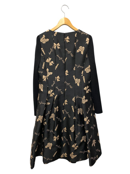 エムズグレイシー リボン・カメリア・リップジャガードドレス 111516 ワンピース 40 ブラック IT5MDWHWRS0A