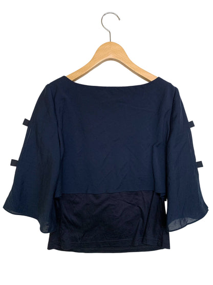 エムズグレイシー 815333 シャツ ブラウス 38 ネイビー ティアード 異素材 袖リボン ITRIHRH628C4