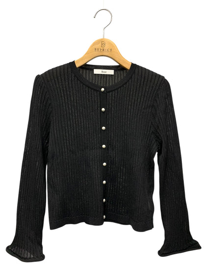 ルネ 6512830 カーディガン 38 ブラック リブ パールボタン ITLIBURV0U30