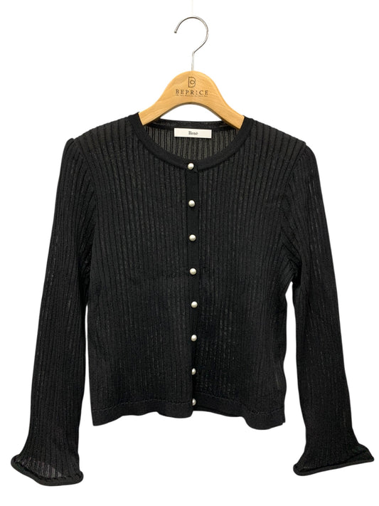 ルネ 6512830 カーディガン 38 ブラック リブ パールボタン ITLIBURV0U30