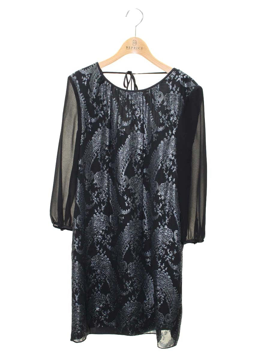 エリン 423-240376 ワンピース 2 ブラック シルク混 ペイズリー ITW8KOT98UXC 【SALE】