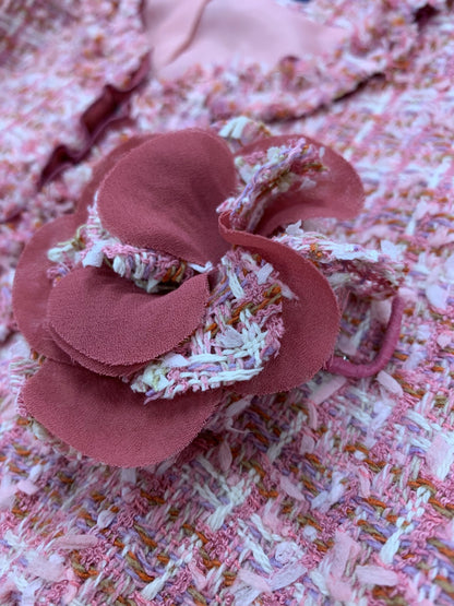 エムズグレイシー 314522 ジャケット 38 ピンク ツイード ノーカラー フリル IT7I49P396G0