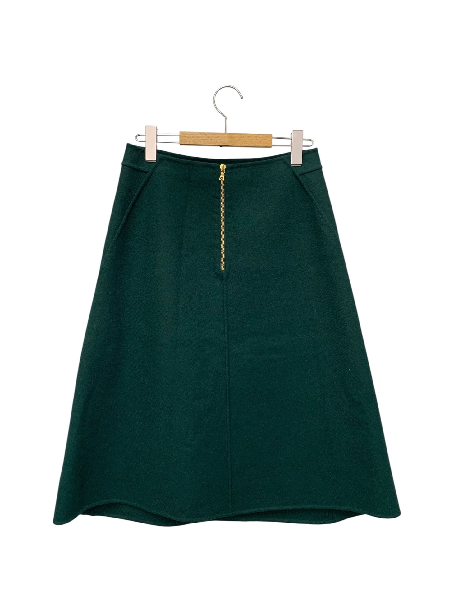 ドゥロワー ウール バックファスナー スカート 6524-234-1250 36 グリーン ITMYS4WO3FEO