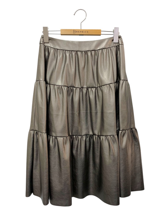 エムズグレイシー 417527 スカート 38 シルバー フェイクレザー ギャザー ITXEZ2ZP54WG