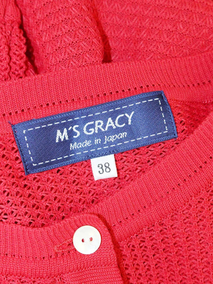 エムズグレイシー Mesh Cardigan 918345 カーディガン 38 レッド メッシュ ITQJWZXN3W4K