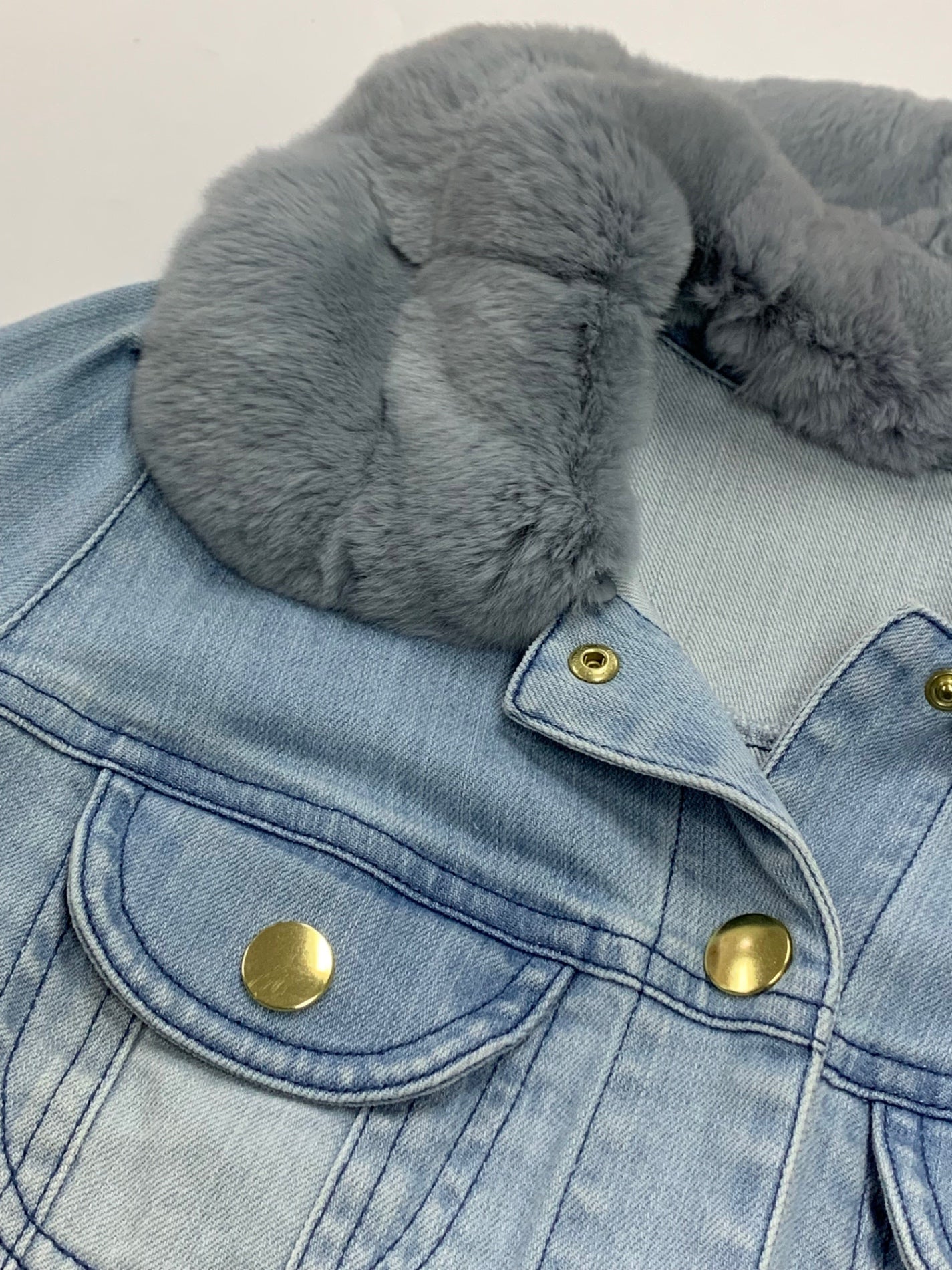 トゥービーシック W7E02-420-20 デニムジャケット 46 ブルー ボレロ レッキスラビット ファー ゴールドボタン 2way ITASOHAKLMZC