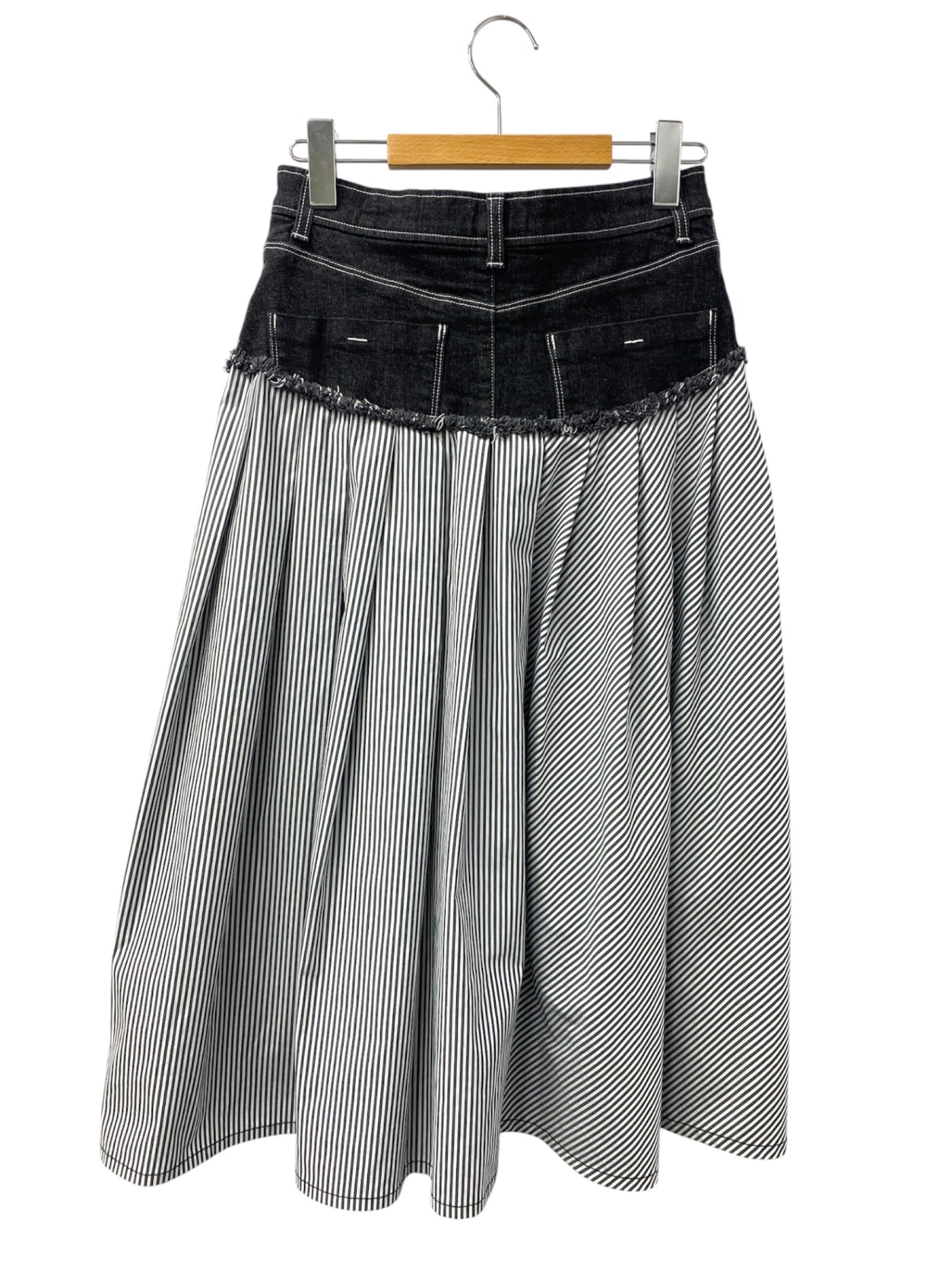 エムズグレイシー Denim x Stripe Skirt 017137 デニムスカート 38 ブラック ストライプ リボン IT5H1E189F7H