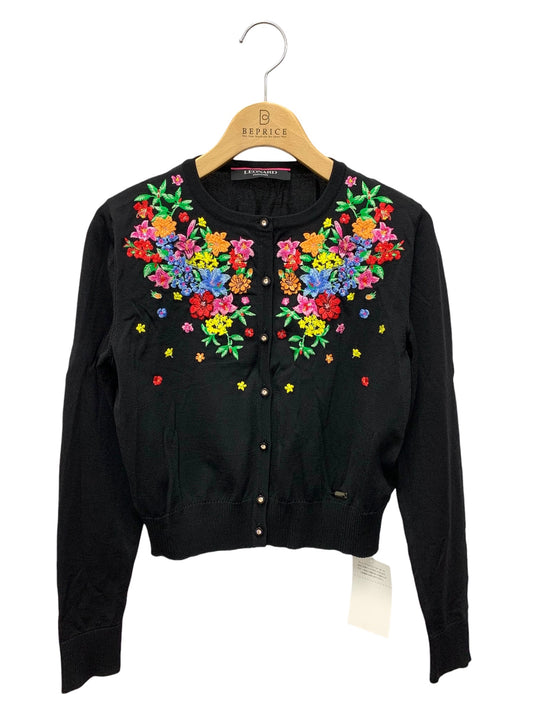 レオナールファッション 0377743 カーディガン 38 ブラック 立体 刺繍 ビジュー ITKNF4DJK3OC