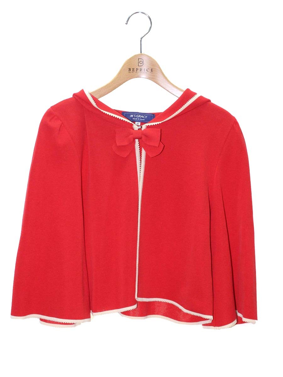 エムズグレイシー 118317 パーカー 40 レッド ニット リボン バイカラー IT2061S0DQ9W