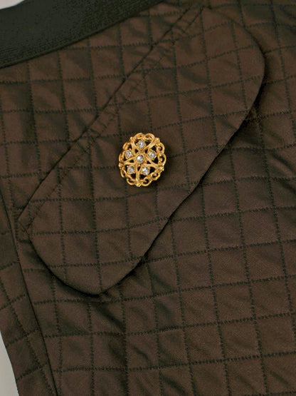 エムズグレイシー 217508 スカート 36 ブラウン ビジューボタン キルティング フレア ITV3ZGVJYC33