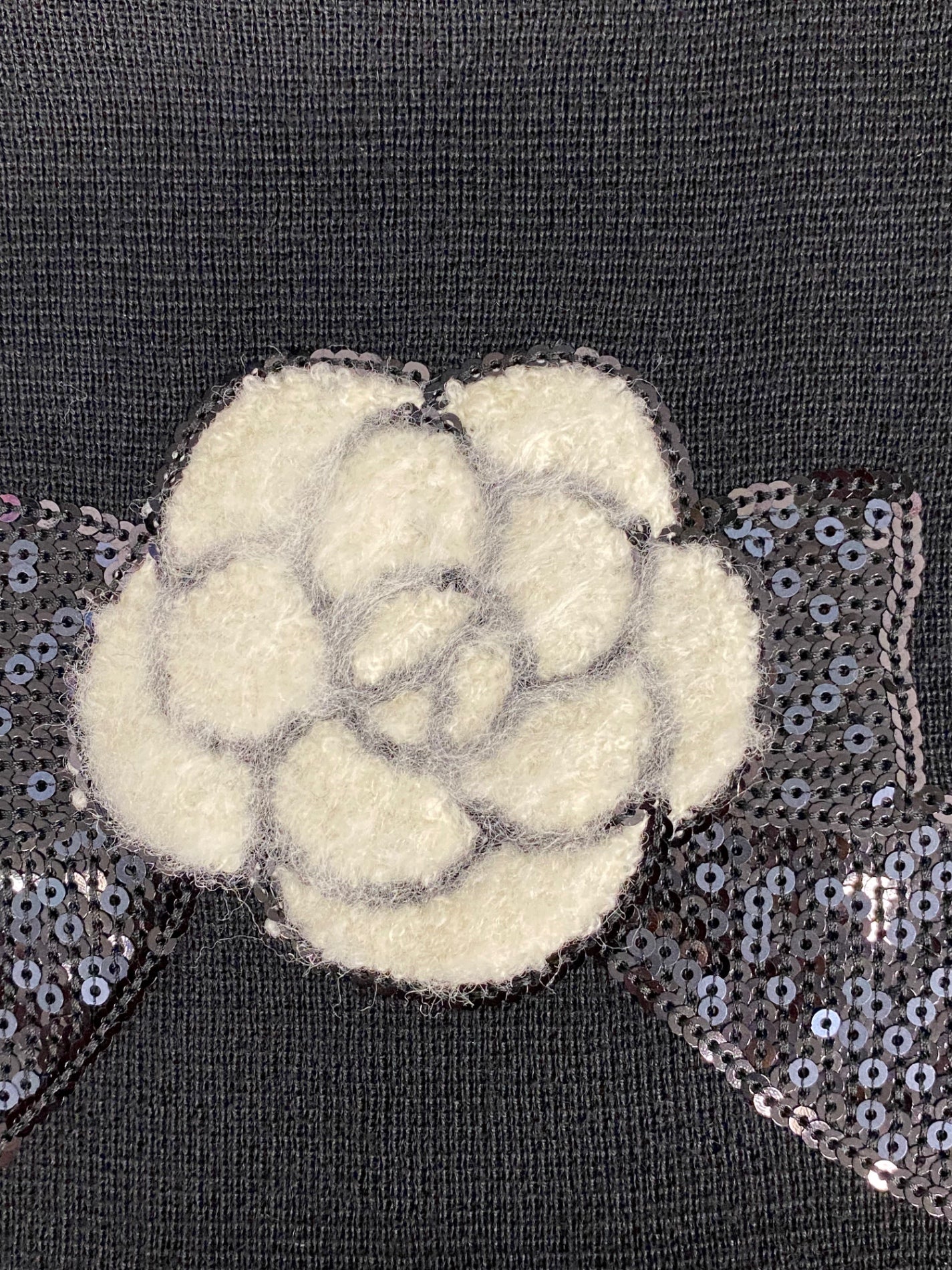 エムズグレイシー Camellia Motif Knit 818568 ニット セーター 40 ブラック フラワーモチーフ スパンコール ITZUH66VQJYG