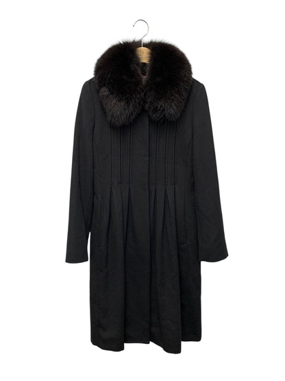 マックスマーラステュディオ 60861023000 コート 36 ブラック タック フレア ウール リアルファー ITL14VM7SEW8 【SALE】