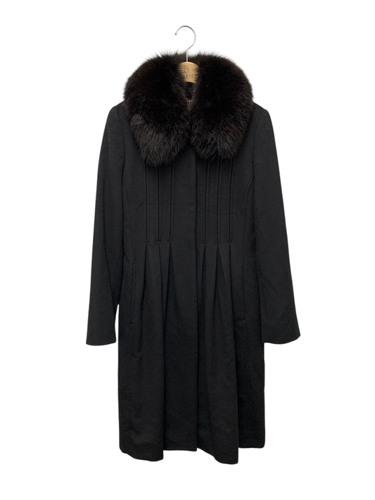 マックスマーラステュディオ 60861023000 コート 36 ブラック タック フレア ウール リアルファー ITL14VM7SEW8 【SALE】