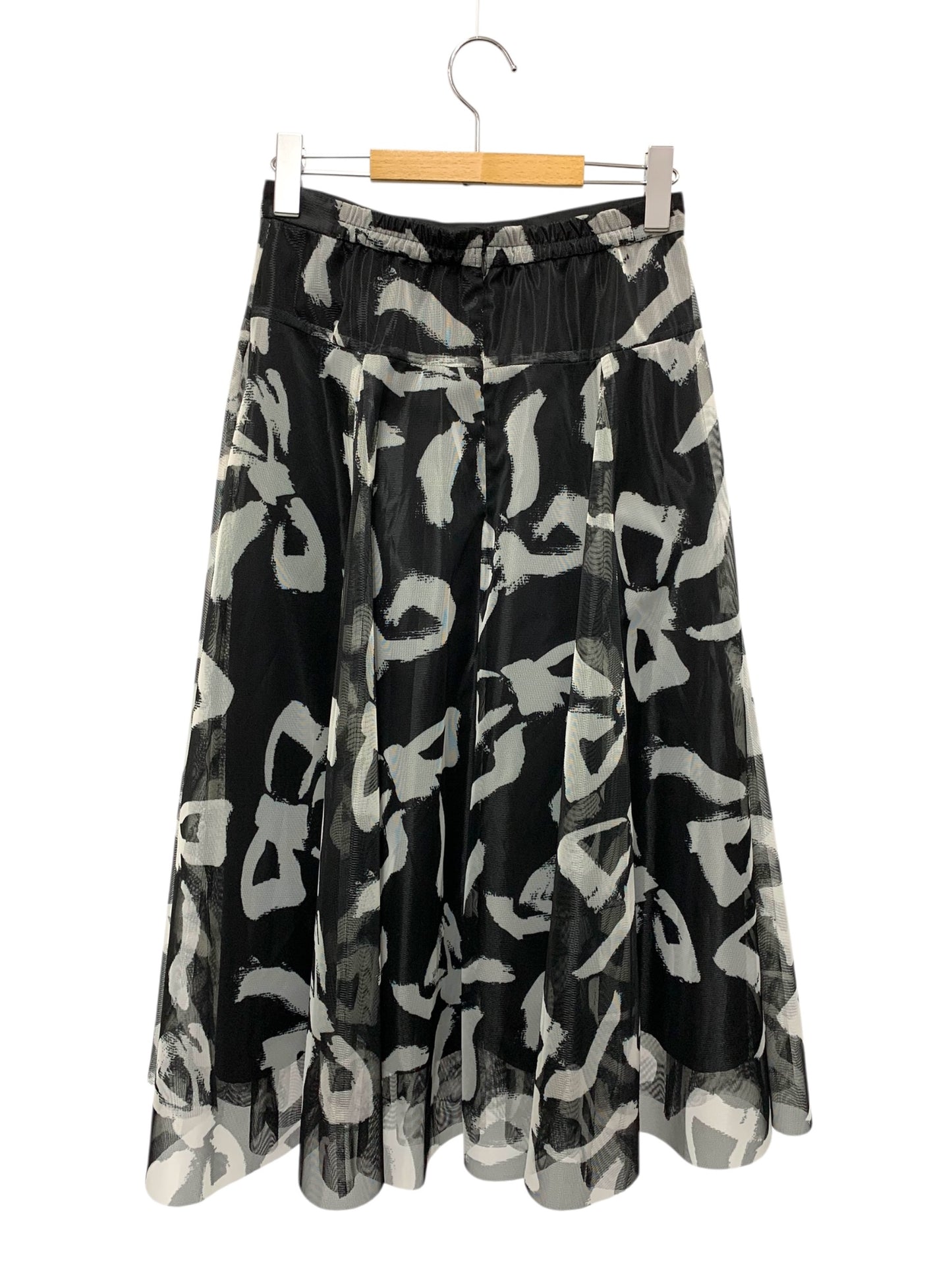 エムズグレイシー リボンプリントチュール 517110 スカート 38 ブラック IT55BXGQPACW