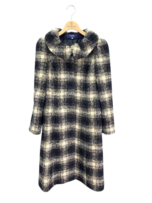 エムズグレイシー 919524 コート 38 ネイビー チェック柄 衿付き ITWYEG5FMJYG