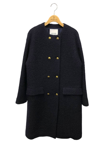 ルルウィルビー 212020-17-060-65-010 ノーカラーコート 1 ネイビー ダブルブレスト ウール ITT4FQQN8LTW