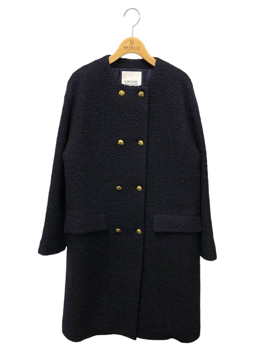 ルルウィルビー 212020-17-060-65-010 ノーカラーコート 1 ネイビー ダブルブレスト ウール ITT4FQQN8LTW