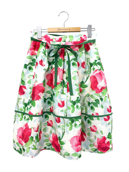 エムズグレイシー 017112 スカート 38 ホワイト 水彩 フラワーモチーフ フレア ITH8TYZIZ3XG