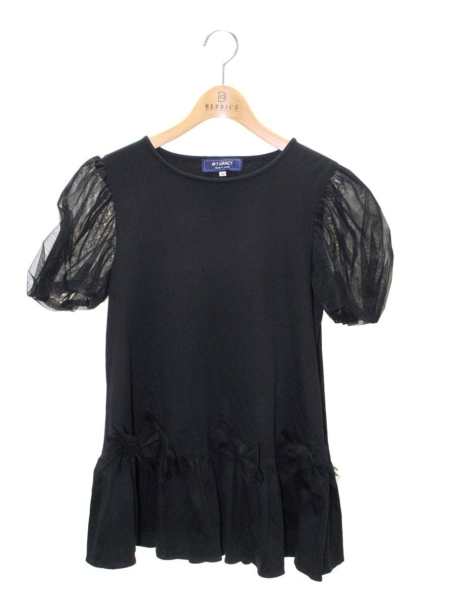 エムズグレイシー 515315 カットソー 40 ブラック リボン パフスリーブ IT6X46UL264G