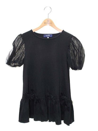 エムズグレイシー 515315 カットソー 40 ブラック リボン パフスリーブ IT6X46UL264G