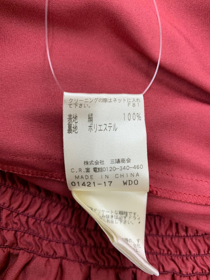 エポカ ワンピース 40 オレンジ ウエストギャザー シルク 総柄 ITQRUBWHUPM2