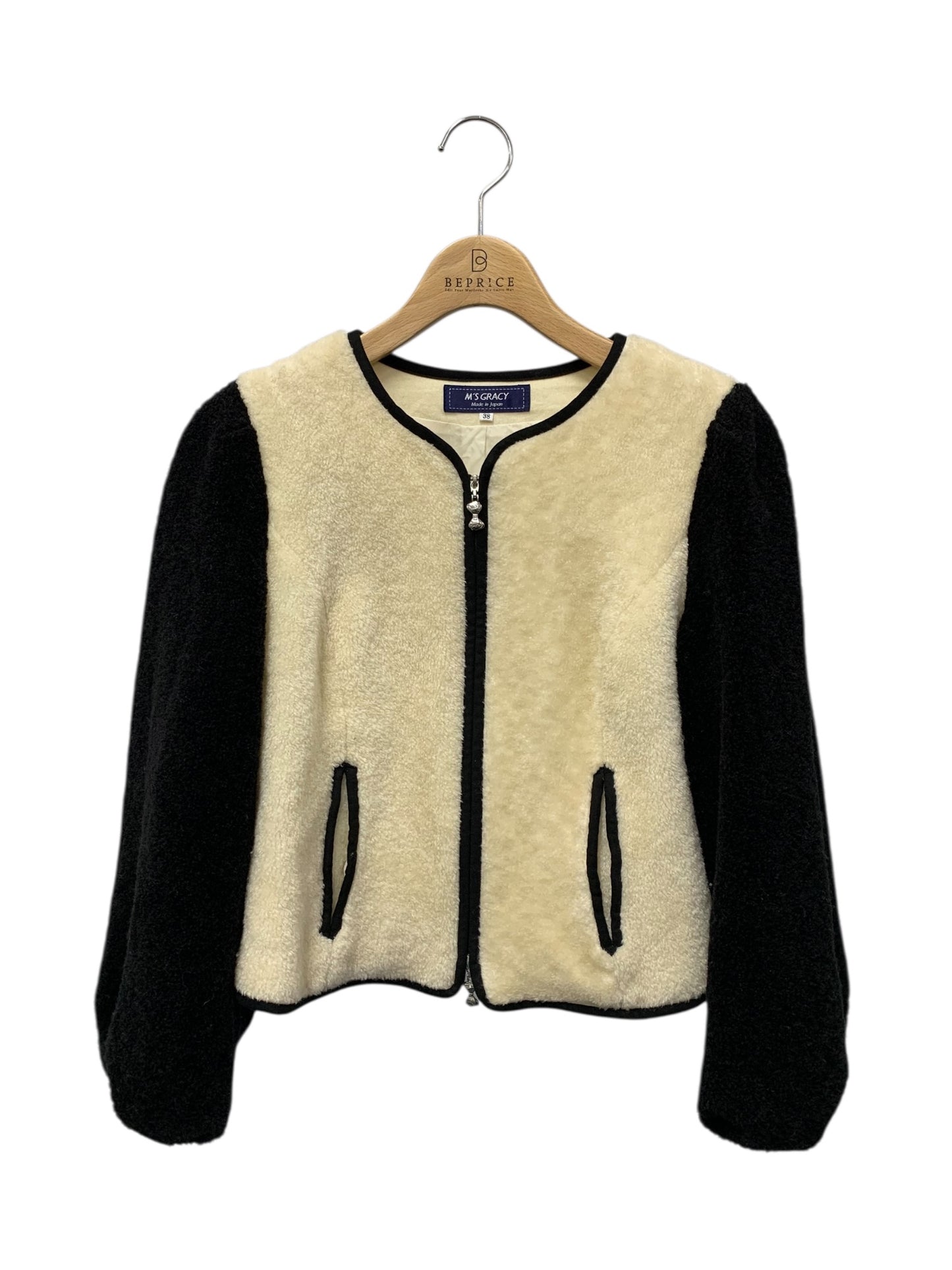 エムズグレイシー 114606　 ジャケット 38 ブラック ボア マフラー付 バイカラー ITP9GQZBR01W