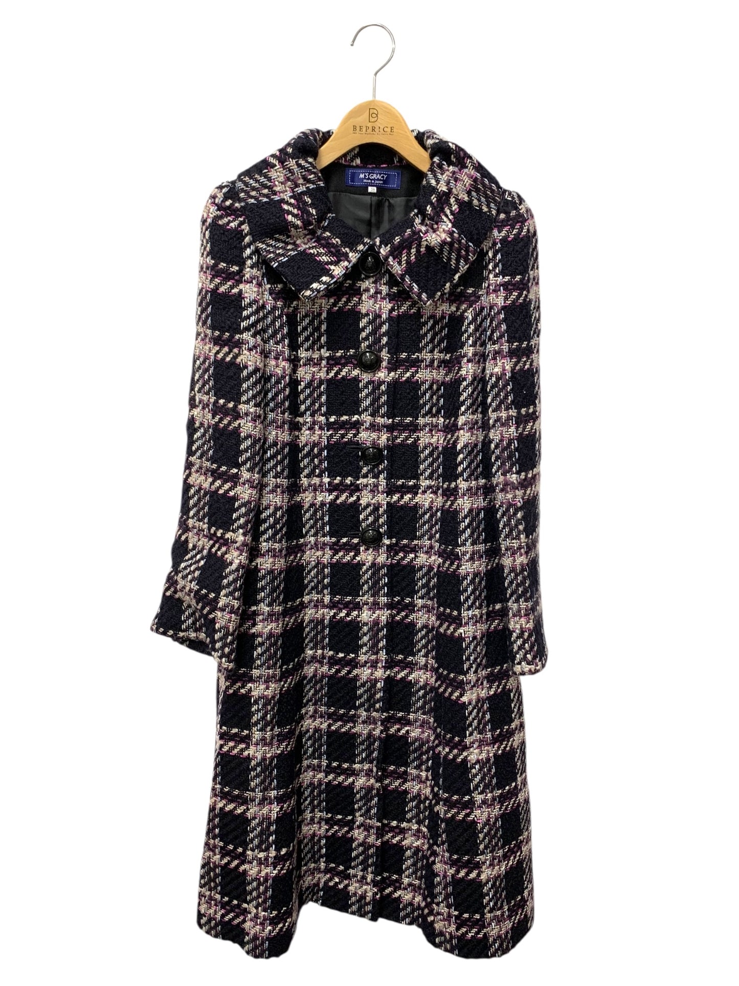 エムズグレイシー 019518 コート 38 ネイビー ツイード チェック柄 ITRNC4TGHRNW 【SALE】